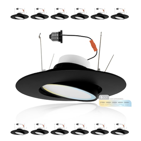 Nuwatt 5/6 Inch Black Adjustable Can Lights Sloped Ceiling Recessed Lighting, 2700K-5000K, 1200LM, 12PK NW-GMB-C6-16.5W-5CCT-BLK-12P