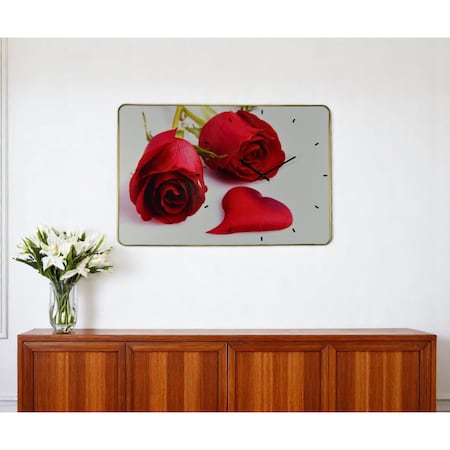 Homeroots 24" Red White And Gold Solid Wood and Acrylic Silent Roses Floral Wall Clock 626570