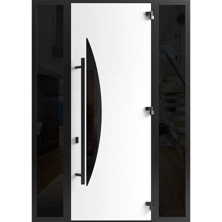 Vdomdoors Front Exterior Prehung Steel Door Ronex1077 Teak 96 2 Sidelight Exterior Windows Sidelites Entry RONEX1077EXD-OAK-W12+36+12xH96-LH-I