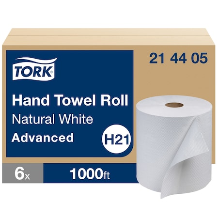 Tork Hardwound Paper Towel Roll, 1 Ply, Continuous Roll Sheets, 1,000 ft, White, 6 PK 214405
