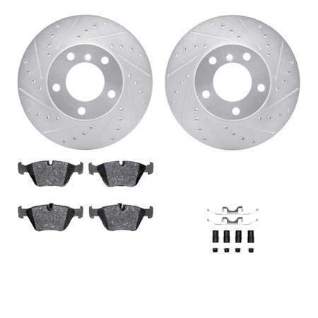 Dynamic Friction Co DFC Rotors-Drilled & Slotted-Silver w/ EURO 5000 Ceramic Brake Pads Incl Hdw 7612-31040