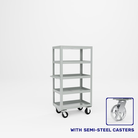 Pucel Five Shelf Expanded Metal Stock Cart, 28 in W x 56 1/4 in H x 18 in D, Red X-1828-S