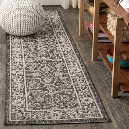 Jonathan Y Palazzo Vine and Border Textured Weave Black/Gray 2 ft. x 8 ft. Indoor/Outdoor Runner Rug SMB103C-28
