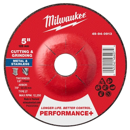 Milwaukee Tool Cut-Off & Grinding Wheel, 5" dia. 49-94-0913