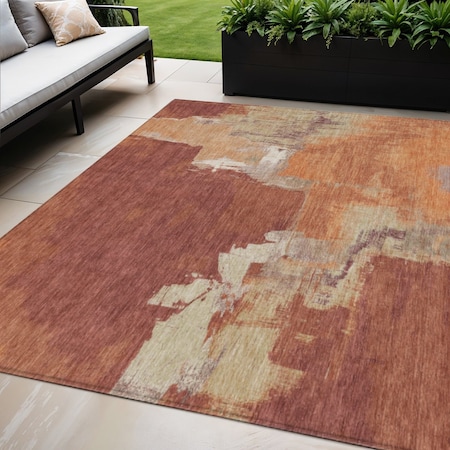 Homeroots 5' X 8' Orange And Burnt Orange Abstract Washable Indoor Outdoor Area Rug 609173