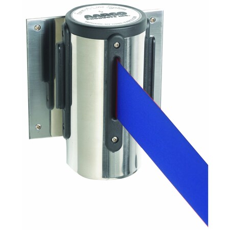 Aarco Form-A-Line System, Wall Mounted Retractable Belt w/ a Chrome Casing, 7' Blue Belt WM-7CBL