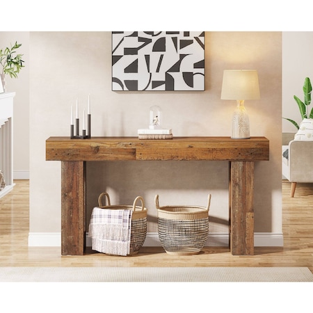 Kioottoo 63'' Farmhouse Console Table, Rustic Mix Brown Extra Long Narrow Sofa Table TB-JW0966