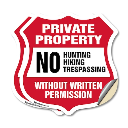 Signmission Private Property Shield Sign No Hunting, 6 inch X 6 inch, Vinyl Decal, 2PK SHI-D-2PACK-6-450
