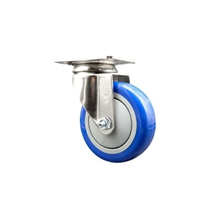 Service Caster 4 Inch 316SS Blue Polyurethane Wheel Swivel Top Plate Caster SCC-SS31620S414-PPUB-BLUE