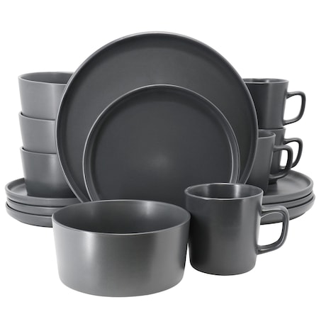 Elama Luxmatte Dark Grey 16 Piece Dinnerware Set EL-LUXMATTE-16-DG