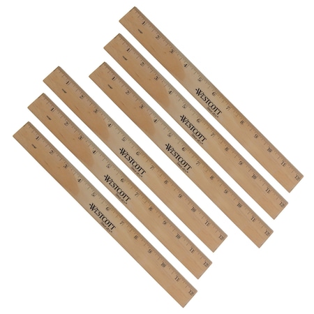 Westcott Wood Ruler, Metric and 1/16 in Scale With Single Metal Edge, 12 in Long, 6PK 10375