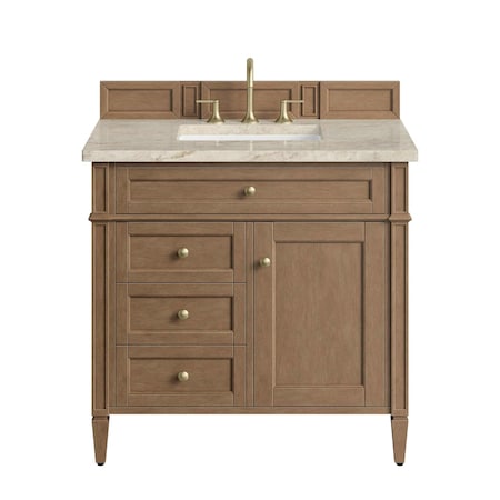 James Martin Vanities Brittany 36" Single Vanity, Pecan w/ 3 CM Tajnar Eclos Top 655-V36-PCN-3TJR