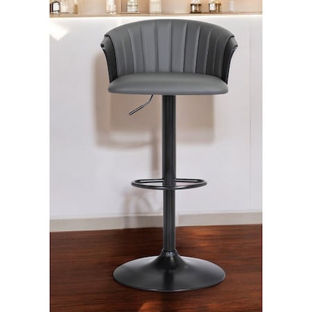 Homeroots Gray and Black Faux Leather with Metal Swivel Adjustable Height Bar Chair 534428