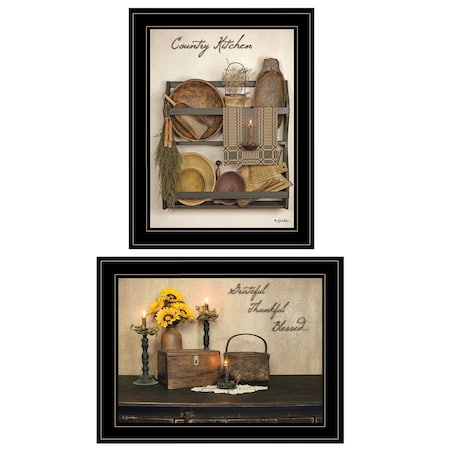 Homeroots Set Of Two Grateful and Blessed Black Framed Print Kitchen Wall Art, 2PK 407125