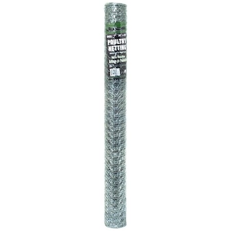 Jackson Wire 12 01 19 16 Poultry Hex Netting, 25 ft L, 36 in W, 20 Gauge, Hexagonal Mesh, 1 in Mesh, Galvanized 12011916