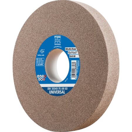 Pferd PFERD Vitrified Bench Wheel, UNIVERSAL, 12in x 1-1/2 x 3, 60 Grit, Aluminum Oxide 61688