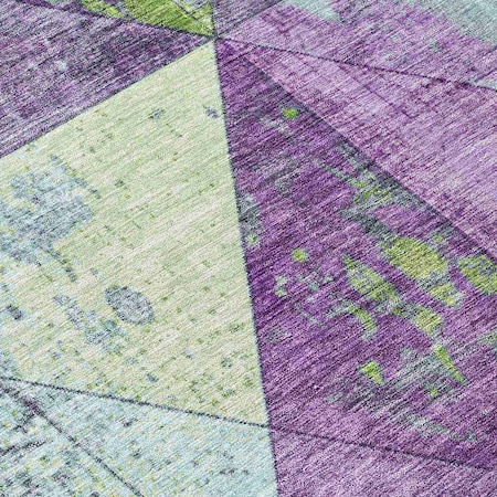 Homeroots 5' X 8' Purple And Lime Green Geometric Washable Indoor Outdoor Area Rug 618728