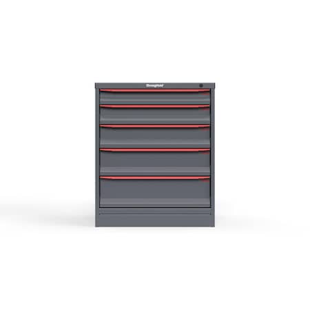 Strong Hold 5 drawer cabinet - (1x 3ft, 1x 4ft, 1x 5ft, 1x 6ft, 1x 7ft) - Red accents - Keyed Alike S3036-PPAAS-0503DS