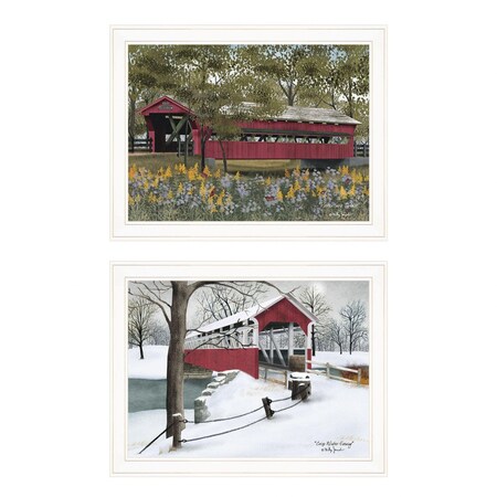 Set Of Two Covered Bridge Collection III White Framed Print Wall Art, 2PK
