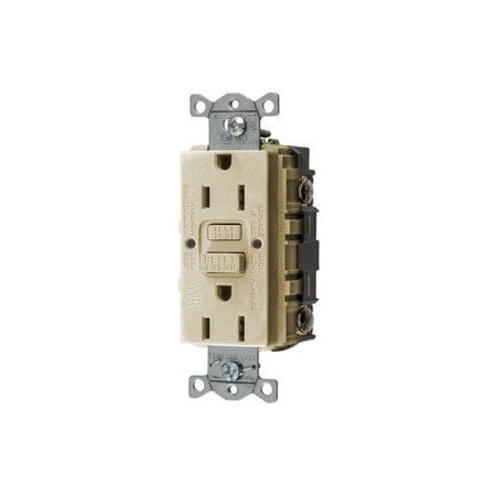 Hubbell 15A 125V Self-Test Weather Resistant GFCI Receptacle, Ivory GFWRST15I