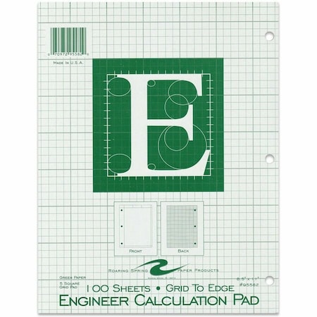 Roaring Spring 5x5 Grid Engineering Pad, 15 Green, 3 Hole Punched, Green ROA95582