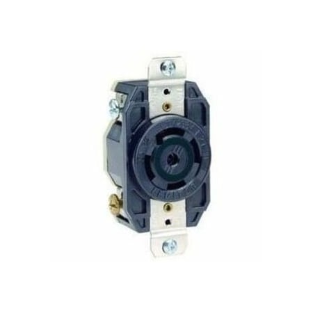 Leviton Flanged Locking Receptacle, L23-30R, 30 A, 347/600V AC, Three Phase, 4 Pole, Flush Mount, Black 2830