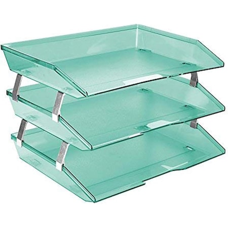 Acrimet Facility 3 Tier Letter Tray Side Load Letter Size Desktop File Organizer Plastic Clear Green 255.5