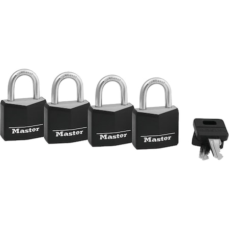 Master Lock 1-3/16'' W. Black Covered Keyed Alike Padlock, 4PK 131Q