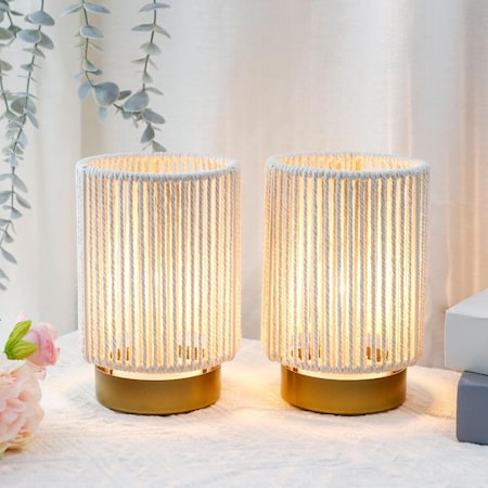 Homeroots Set of Two 5" Off White Metal Bedside Lamp With Black Cylinder Shade 636353