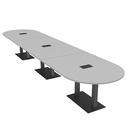 Skutchi Designs Racetrack Conference Table With Power, 48 in W, 216 in L, Grey HAR-RAC-48X216-DOU.BK-U779-EBLK