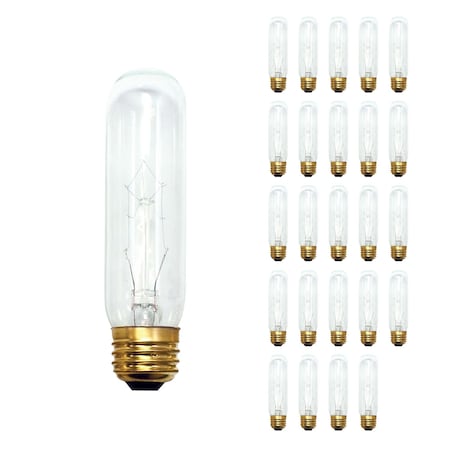 Bulbrite 60W Dimmable Clear T10 Incandescent Light Bulbs, Medium E26 Base, 2700K, 25PK 861273