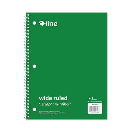 C-Line Products 8-1/2" x 10-1/2" Green Wide Ruled 1-Subject Spiral Notebook, 1/EA, 24EA/CT 22043-CT