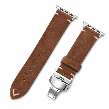 Elegani Band Compatible with Apple Watch 44mm, Dark Brown, Silver, Black, Rose Gold, Yellow Gold Buckle SDQR-DBRN-44