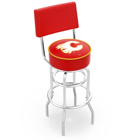Holland Bar Stool Co 30" Chrome 2-Ring Calgary Flames Swivel Bar Stool, Back L7C430CalFla