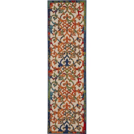 Homeroots 10' Ivory Blue Orange And Green Trellis Indoor Outdoor Runner Rug 546796