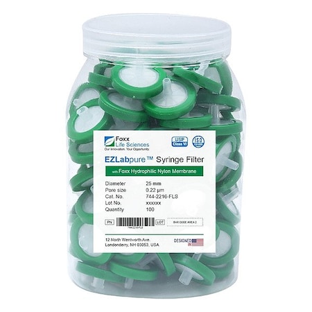 Foxx Life Sciences Syringe Filters, PK100 744-2216-FLS