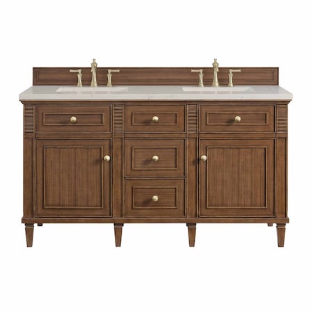 James Martin Vanities Lorelai 60" Double Vanity, Mid-Century Walnut, w/ 3 CM Siberian Silestone Top 424-V60D-WLT-3SFR