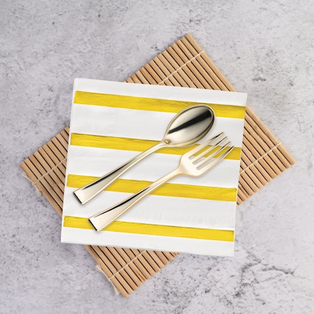 Smarty Had A Party White with Gold Stripes Paper BeverageCocktail Napkins 600 Napkins, 600PK 3295-CASE