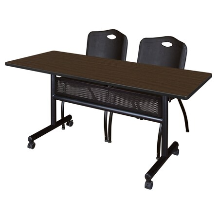 Regency Kobe Flip-Top Privacy Nesting Table W/ 2 M Stack Chairs, 60 in W, 24 in L, Neo Walnut MKFTM6024NW47BK
