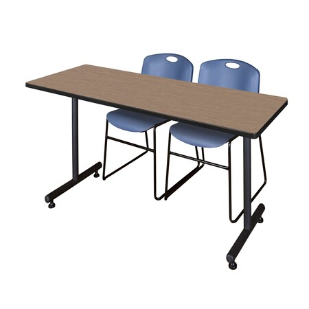 Regency Kobe T-Base Training Seminar Table W/ 2 Zeng Stack Chairs, 66 in W, 30 in L, Noble Oak MKTRCT6630NO44BE