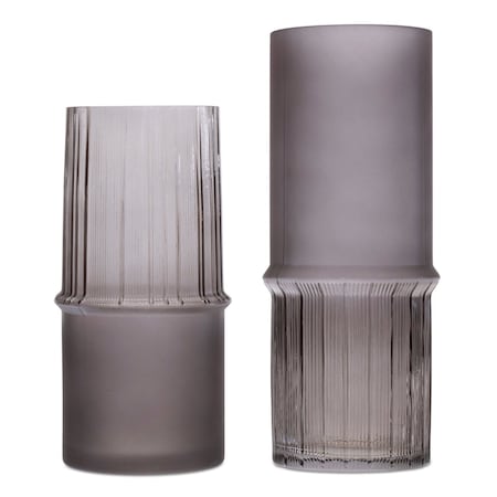 Homeroots Set of Two Gray Glass Cylinder Table Vases, 2PK 632625