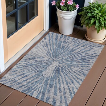 Homeroots 3' X 5' Blue Gray And Silver Abstract Washable Indoor Outdoor Area Rug 588004