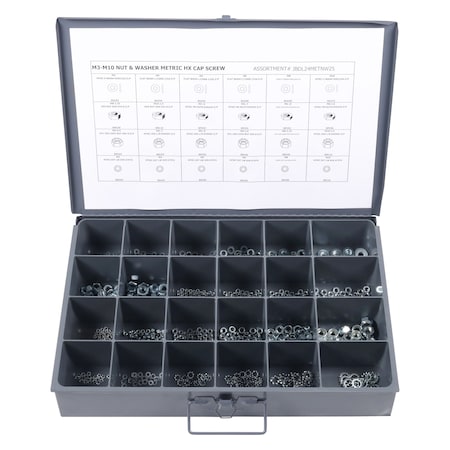 Zoro Select Nut and Washer Assortment, 600 pcs. JBDL24METNW25