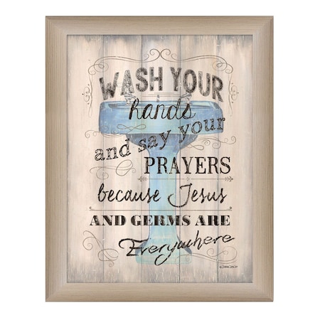 Homeroots Wash your Hands 3 Brown Framed Print Bathroom Wall Art 404854