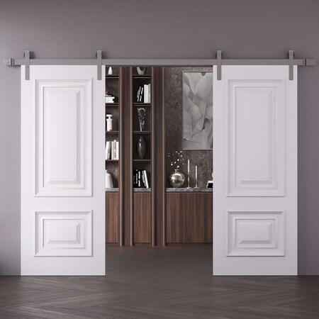 Sartodoors Double Barn Door 64x84 inches White Solid Core Modern Interior ROYAL9822DB-S-EMAL-6484