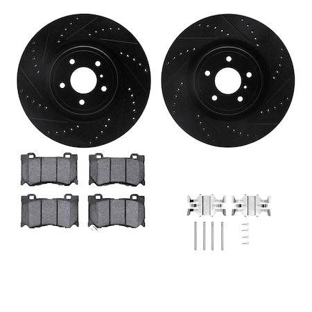 Dynamic Friction Co DFC Brake Rotor - Dimpled & Slotted - Black w/5000 Brake Pads & HW Kit 8512-68015