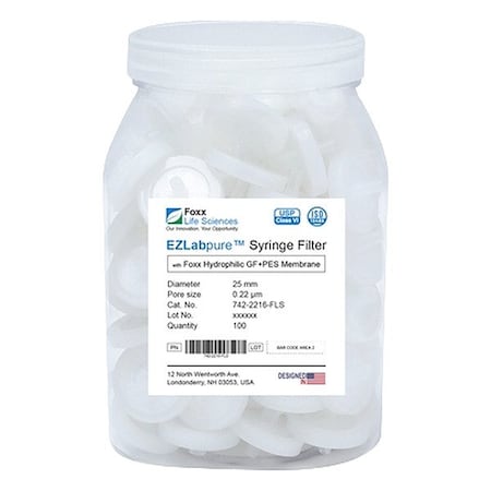 Foxx Life Sciences Syringe Filters, PK100 742-2216-FLS