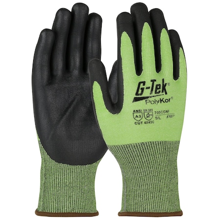G-Tek Hi-Vis Seamless Knit A3 PolyKor Blended Glove with Foam Nitrile Coated Grip on Palm & Fingers, 12PK 10399