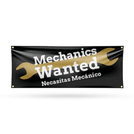 Signmission Mechanics Wanted English Spanish, 18 Inch x 48 Inch, Vinyl Banner B-30735
