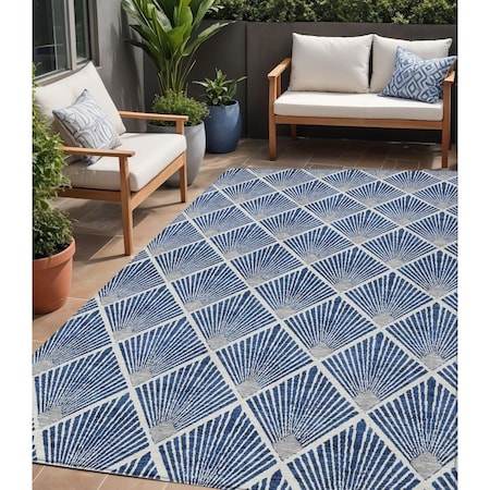 Homeroots 5' X 8' Navy Blue Gray And Ivory Geometric Washable Indoor Outdoor Area Rug 594726